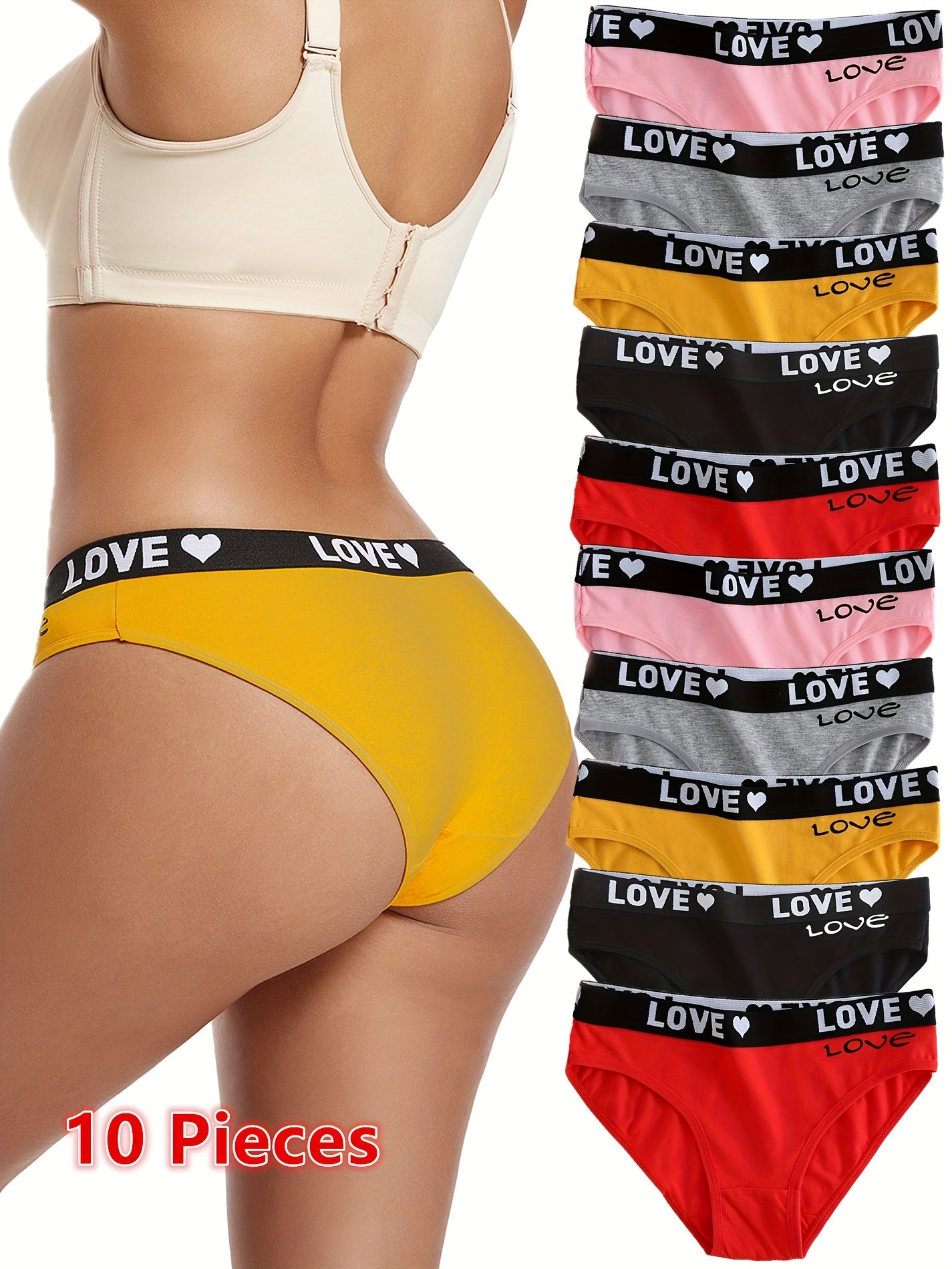 10pcs Seamless Letter Print Briefs, Sexy Comfy Breathable Stretchy Intimates Panties, Women's Lingerie & Underwear