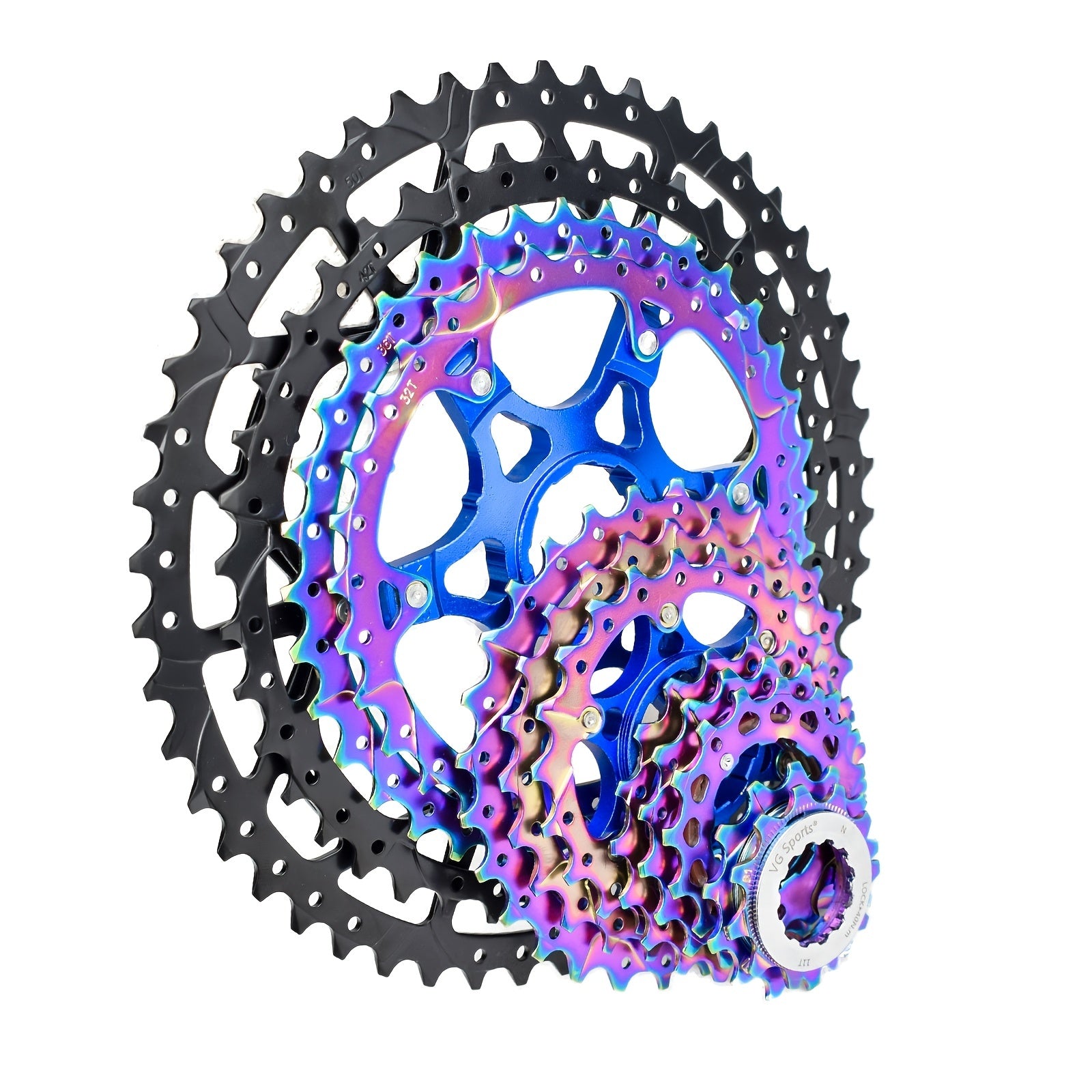 VG Sports Ultralight MTB Bicycle Cassette Freewheel - Rainbow Color Aluminum Brackets - 8-12 Speed - 11-52T Sprockets - Lightweight and Durable