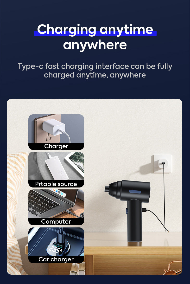 3 In 1 Compressed Air Duster, 60000RPM Cordless Dust Blower, 6000mAh Rechargeable Battery, 15000PA, Suitable For Room/Car/Keyboard Cleaning