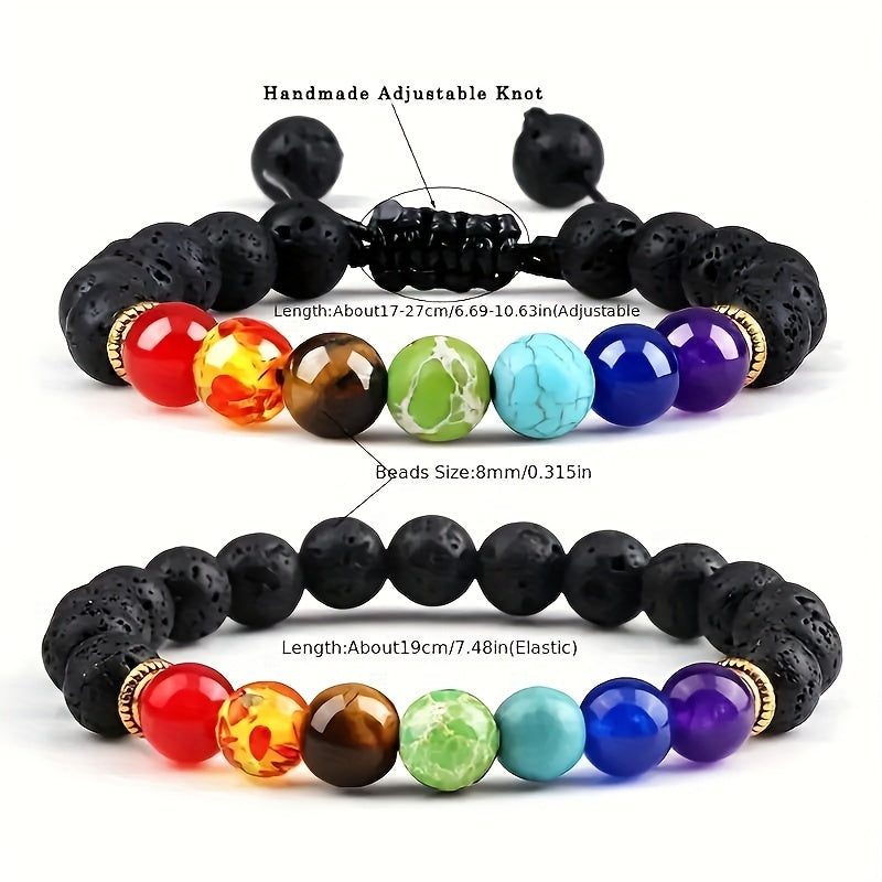 [Customer Favorite] Adjustable 7 Chakras Healing Bracelet - Stretchable Lava Rock for Balance & Meditation, Fashionable Jewelry