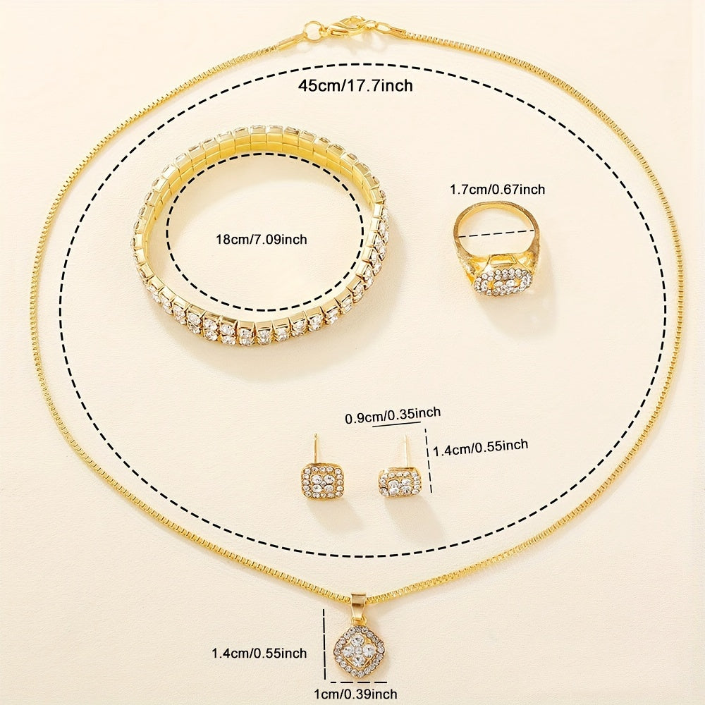 Glamorous 6pcs Women's Quartz Watch & Jewelry Set - Luxury Rhinestone, Square Sparkling Design - Perfect for Valentine's, Easter, Mother's Day Gifts