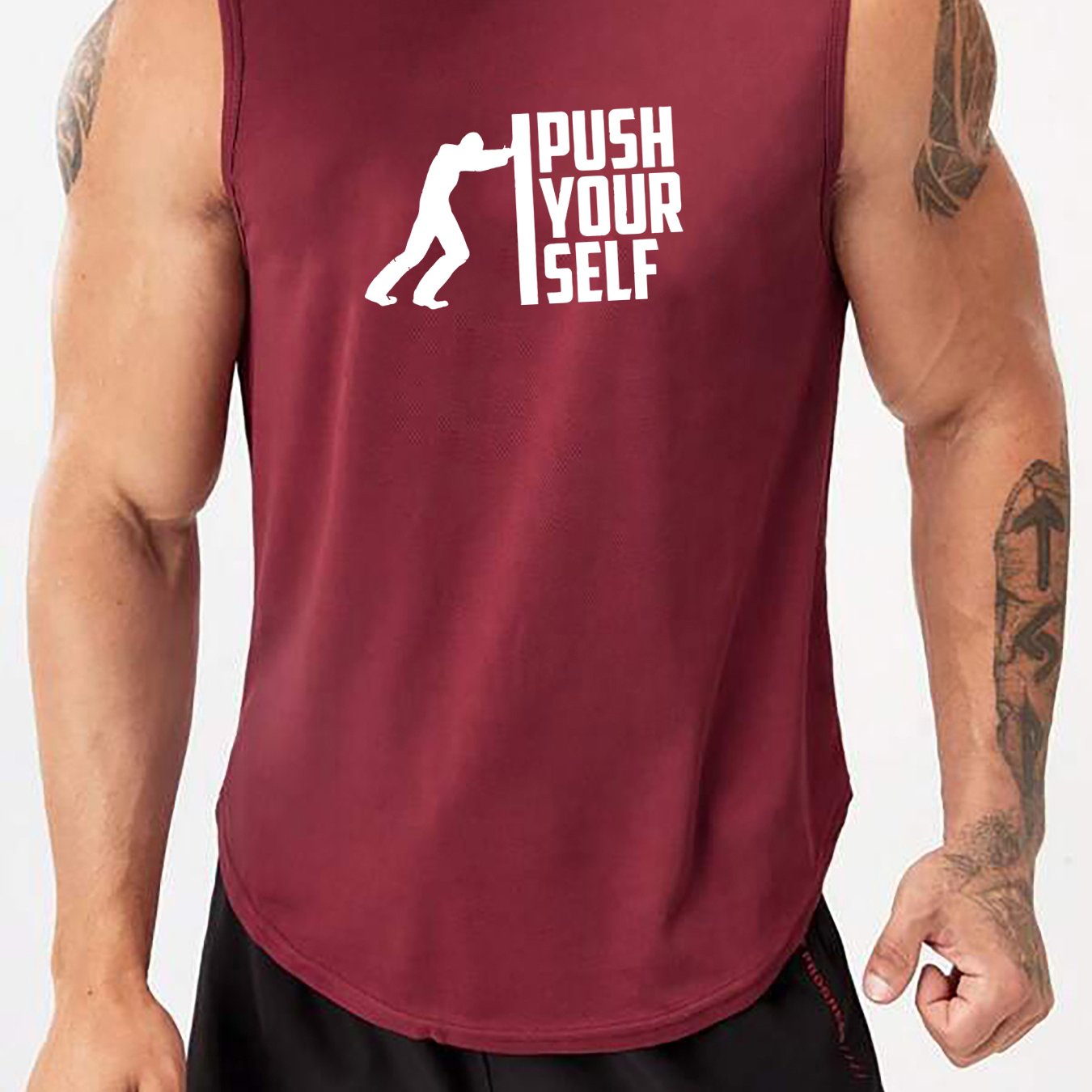 PUSH YOUR SELF Print Men's Quick Dry Moisture-Wicking Breathable Tank Tops Athletic Gym Bodybuilding Sports Sleeveless Shirts For Workout Running Training Men's Clothes