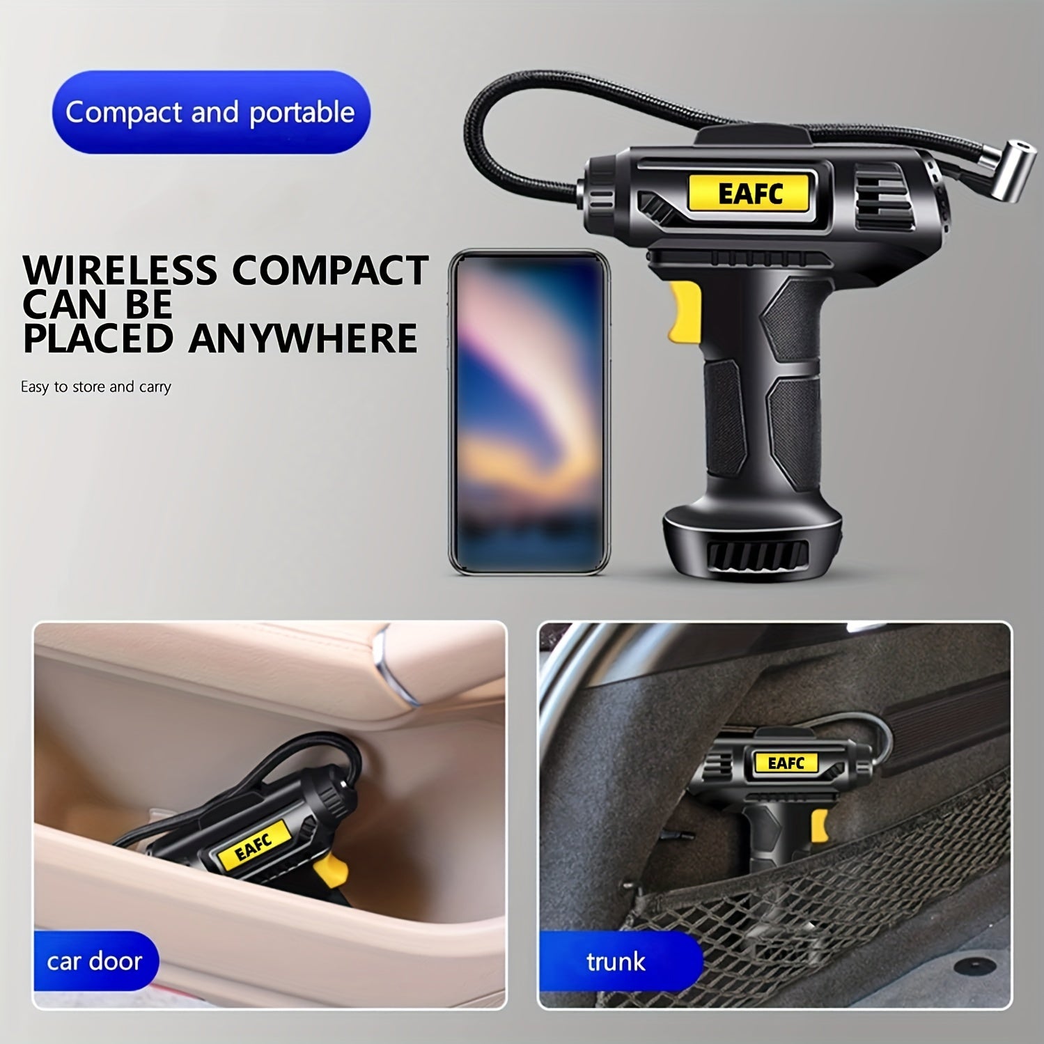 120W Portable Car Air Compressor: Inflate Your Tires With Ease - Wireless & Wired Handheld Pump With LED Light