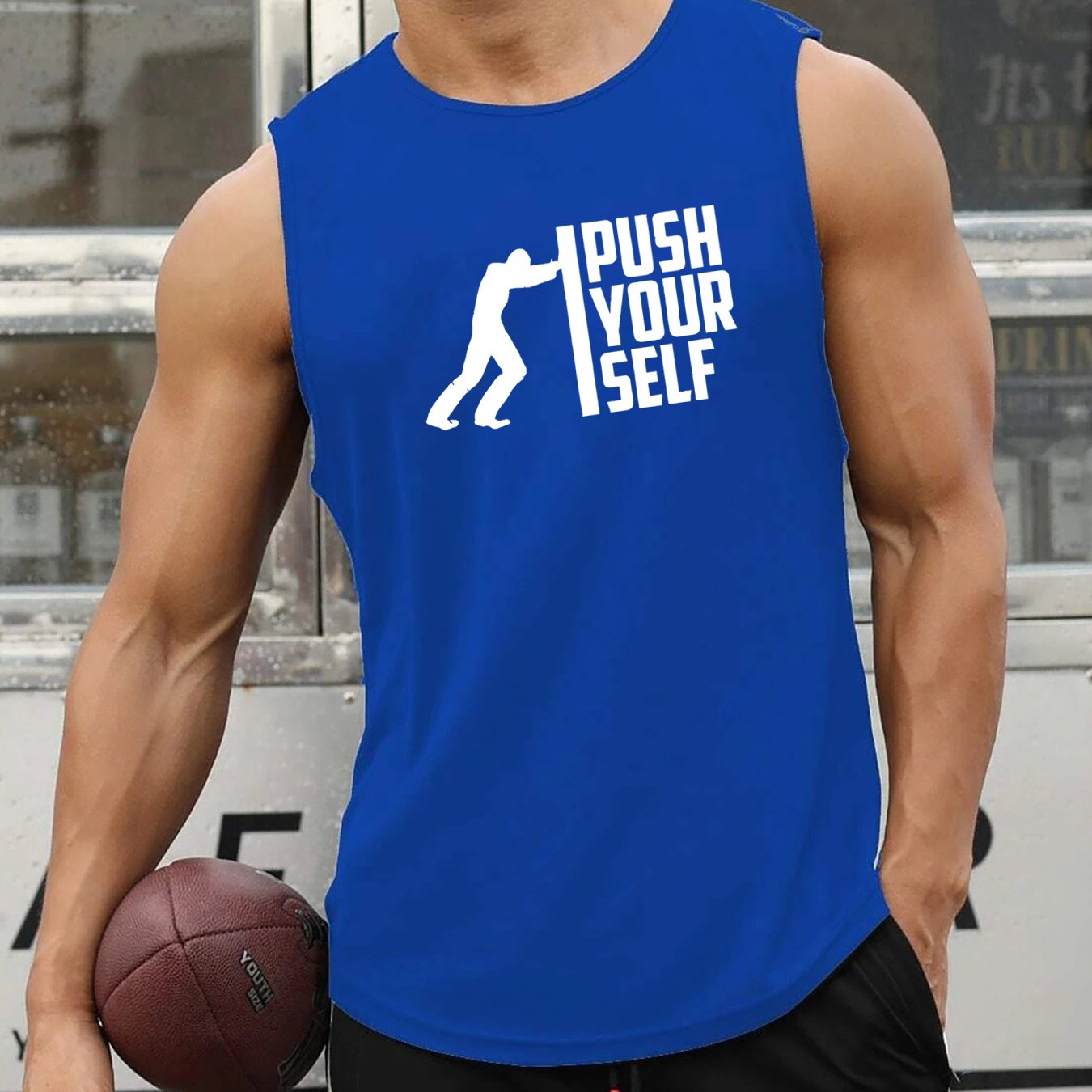 PUSH YOUR SELF Print Men's Quick Dry Moisture-Wicking Breathable Tank Tops Athletic Gym Bodybuilding Sports Sleeveless Shirts For Workout Running Training Men's Clothes