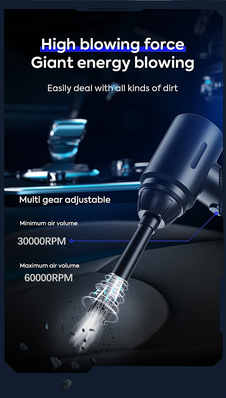 3 In 1 Compressed Air Duster, 60000RPM Cordless Dust Blower, 6000mAh Rechargeable Battery, 15000PA, Suitable For Room/Car/Keyboard Cleaning