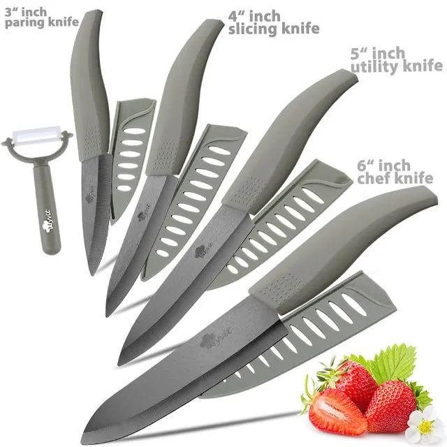 Juego de cuchillos de cerámica para cocina, pelador de frutas multiusos de 3, 4, 5 y 6 pulgadas con funda, hoja negra, cuchillo de Chef de pan