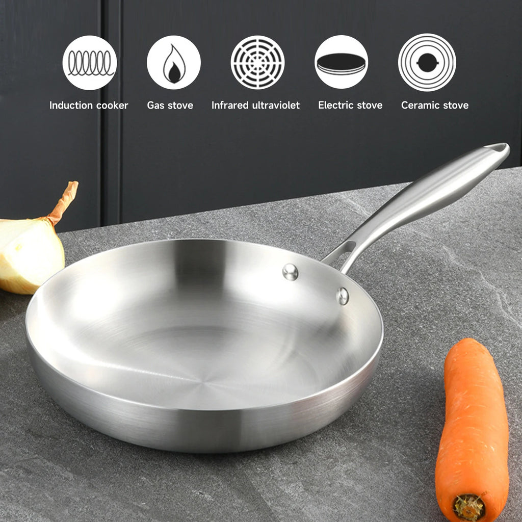 Sartén de acero inoxidable 304, sartén antiadherente, olla para carne frita, utensilios de cocina sin recubrimiento para estufa de Gas y cocina de inducción
