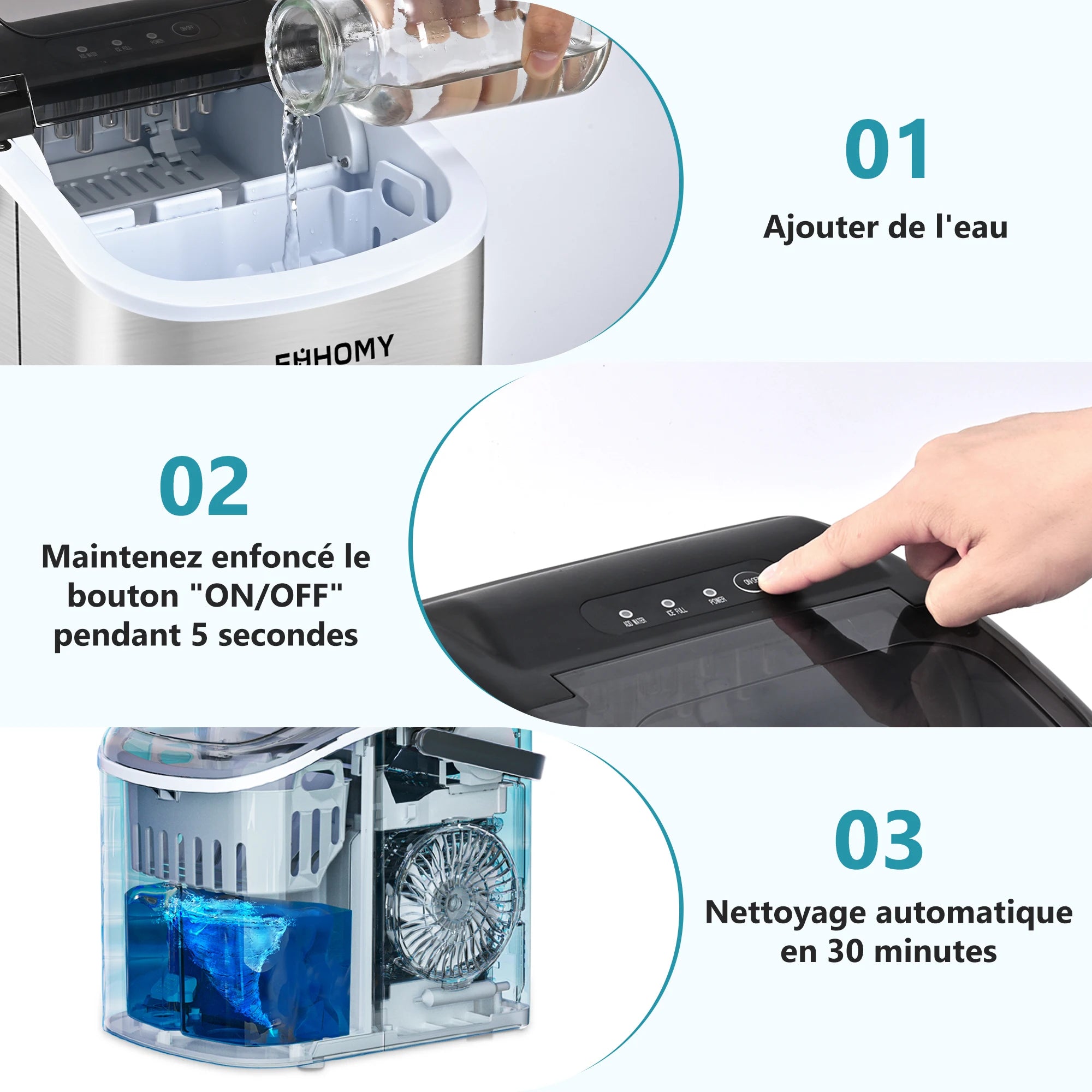 Máquina de cubitos de hielo pequeña, negra, 9 dados/6 Min, 12kg/24H, 2 tamaños, autolimpiante y portátil para cocina/hogar