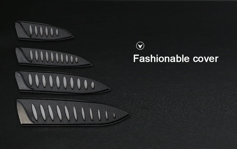 Juego de cuchillos de cerámica para cocina, pelador de frutas multiusos de 3, 4, 5 y 6 pulgadas con funda, hoja negra, cuchillo de Chef de pan