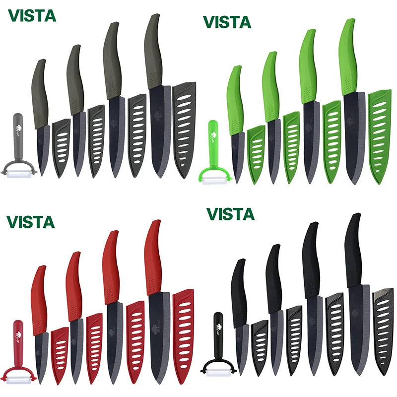 Juego de cuchillos de cerámica para cocina, pelador de frutas multiusos de 3, 4, 5 y 6 pulgadas con funda, hoja negra, cuchillo de Chef de pan
