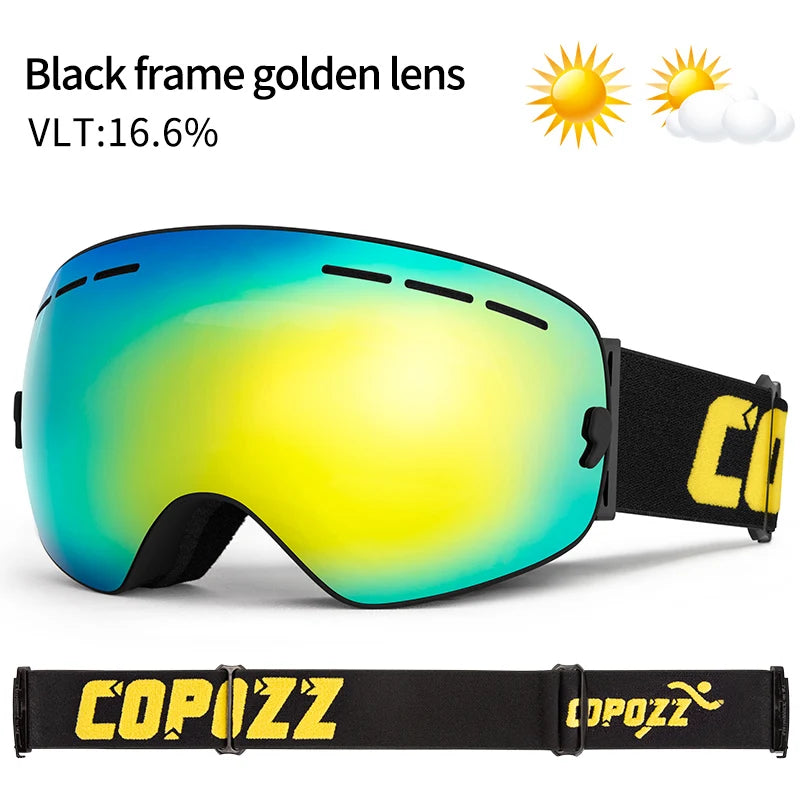 Marca COPOZZ, gafas de esquí profesionales, lentes de doble capa, antiniebla UV400, gafas de esquí grandes, esquí, Snowboard, hombres y mujeres, gafas de nieve