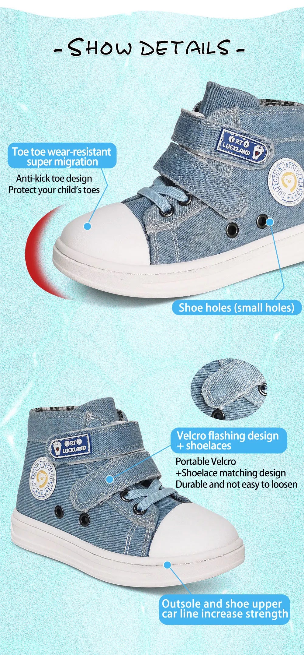 Ortoluckland-zapatos informales para niño y niña, calzado ortopédico de lona vaquera, para correr en la escuela, para verano y primavera