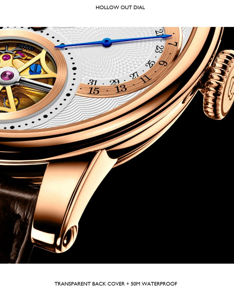 LOBINNI, relojes automáticos para hombre, reloj de lujo para hombre, relojes de pulsera mecánicos con esqueleto, reloj suizo con espejo de zafiro resistente al agua