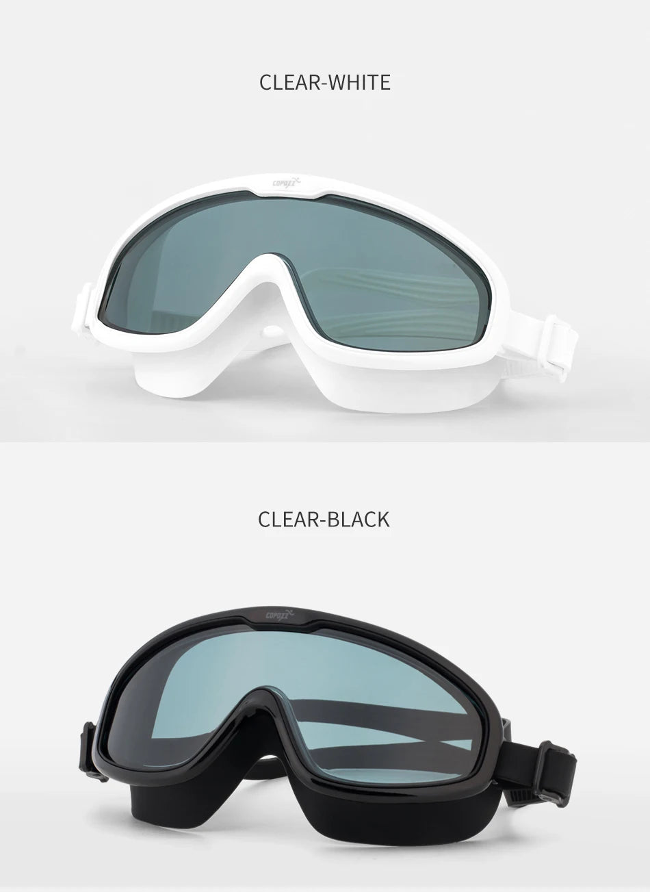 COPOZZ 2025 Gafas de natación antivaho Lente de forma completa Protección UV con marco grande de silicona Gafas de natación para hombres y mujeres
