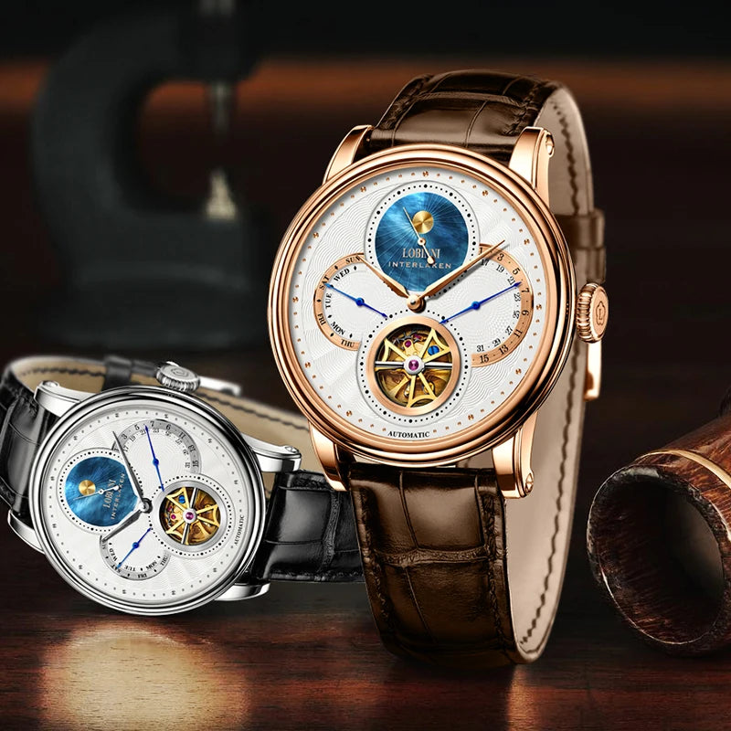 LOBINNI, relojes automáticos para hombre, reloj de lujo para hombre, relojes de pulsera mecánicos con esqueleto, reloj suizo con espejo de zafiro resistente al agua