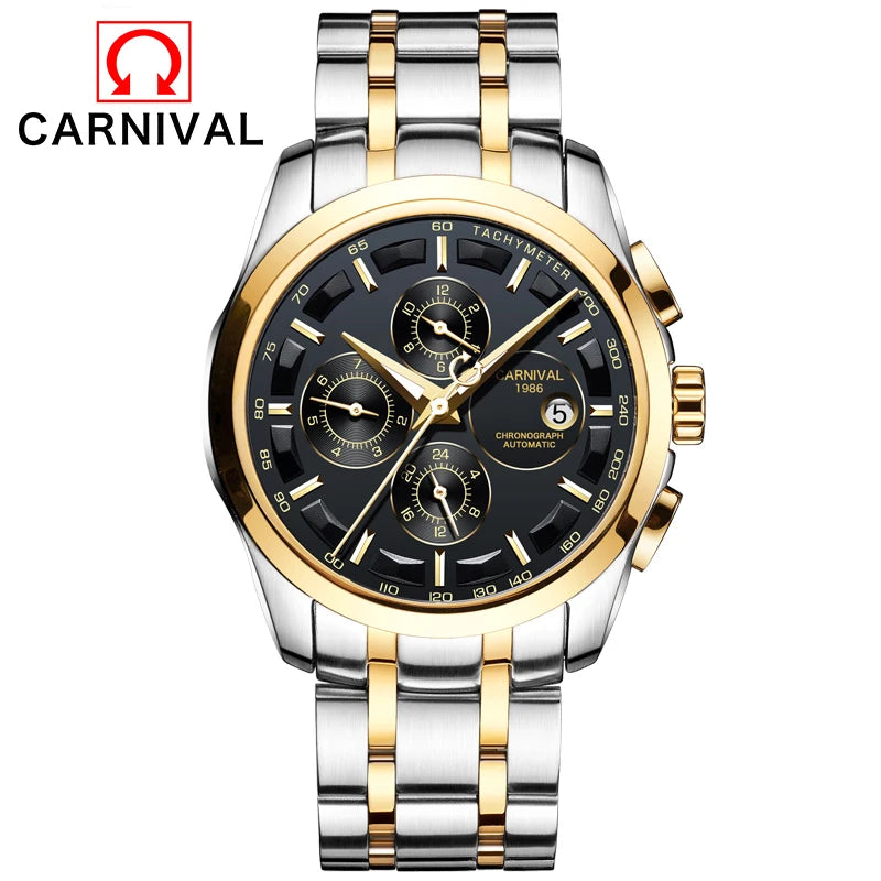Reloj Mecánico de negocios para hombre, cronógrafo automático con correa de cuero, resistente al agua, marca lujosa, Carnaval, nuevo