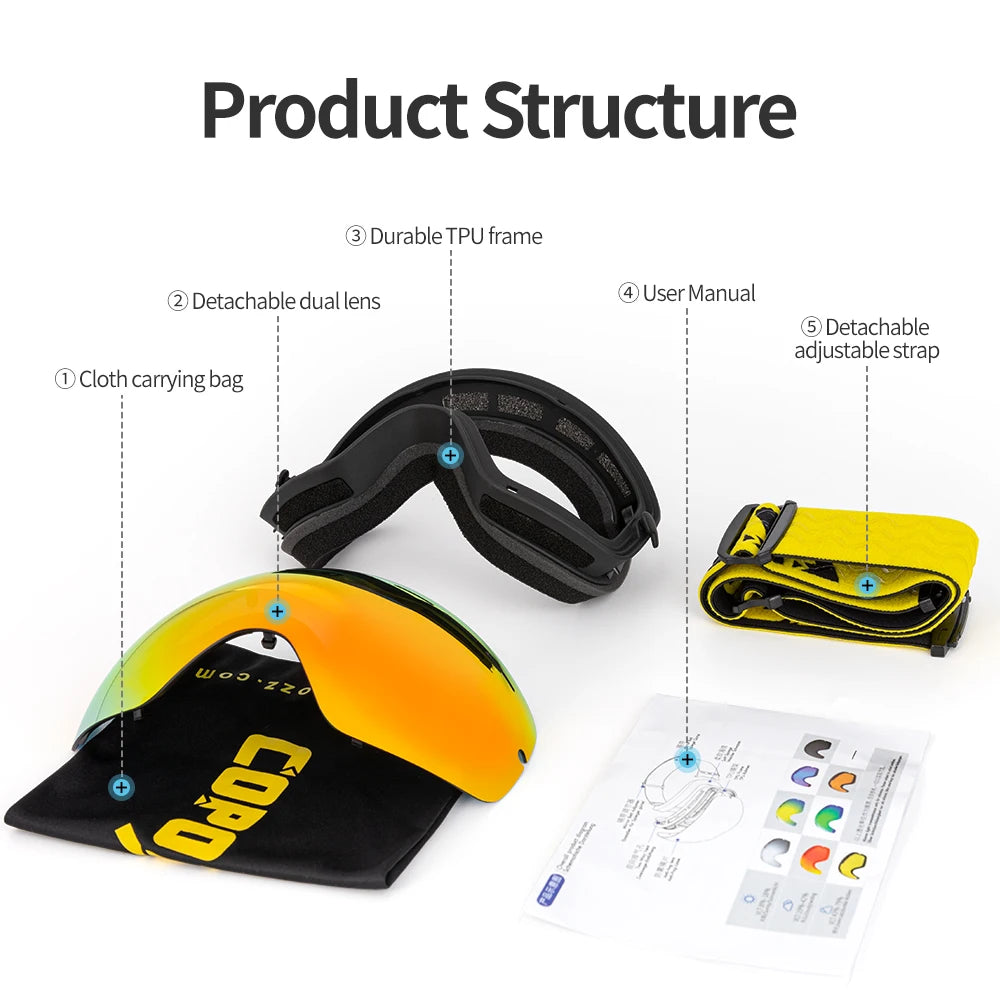 Marca COPOZZ, gafas de esquí profesionales, lentes de doble capa, antiniebla UV400, gafas de esquí grandes, esquí, Snowboard, hombres y mujeres, gafas de nieve