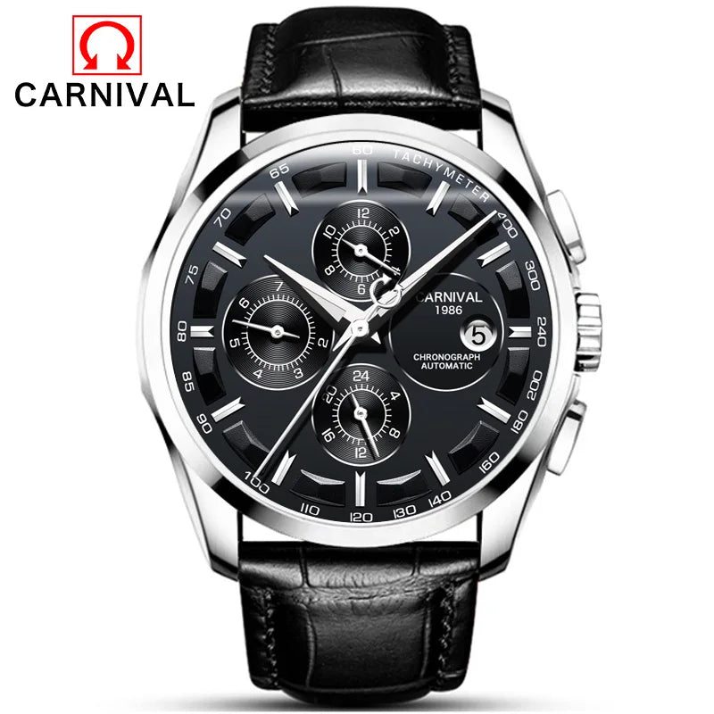 Reloj Mecánico de negocios para hombre, cronógrafo automático con correa de cuero, resistente al agua, marca lujosa, Carnaval, nuevo