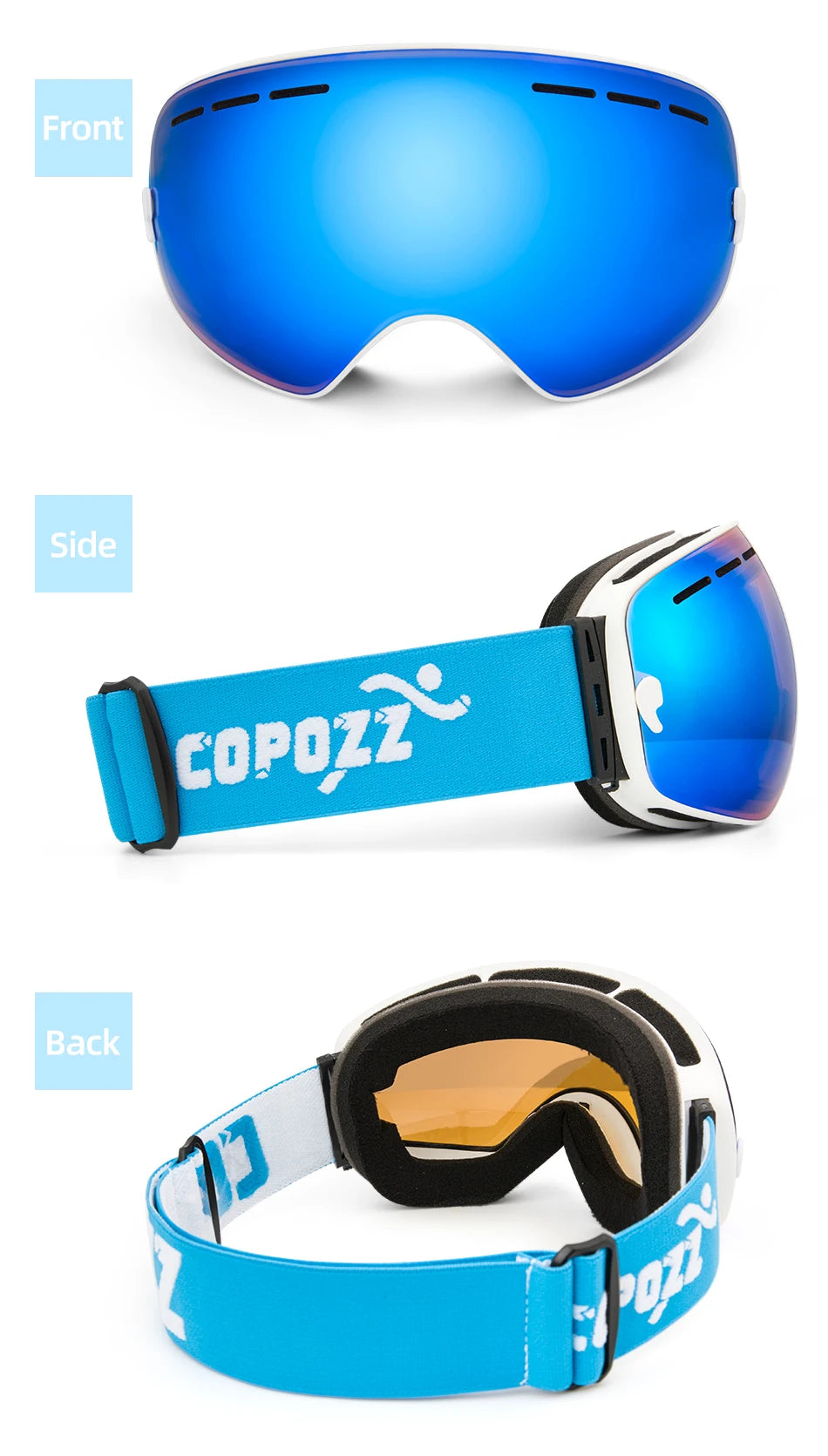 Marca COPOZZ, gafas de esquí profesionales, lentes de doble capa, antiniebla UV400, gafas de esquí grandes, esquí, Snowboard, hombres y mujeres, gafas de nieve