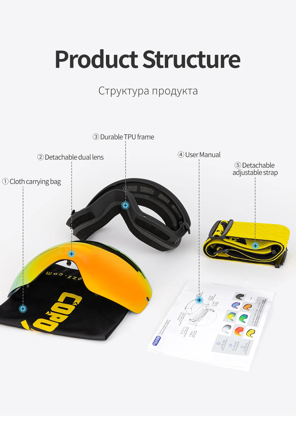 Marca COPOZZ, gafas de esquí profesionales, lentes de doble capa, antiniebla UV400, gafas de esquí grandes, esquí, Snowboard, hombres y mujeres, gafas de nieve