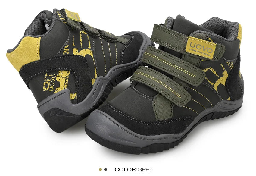 UOVO, recién llegado, zapatos escolares a media pantorrilla para niños, senderismo, moda deportiva, zapatillas informales para niños al aire libre, talla de zapatillas # 26-36