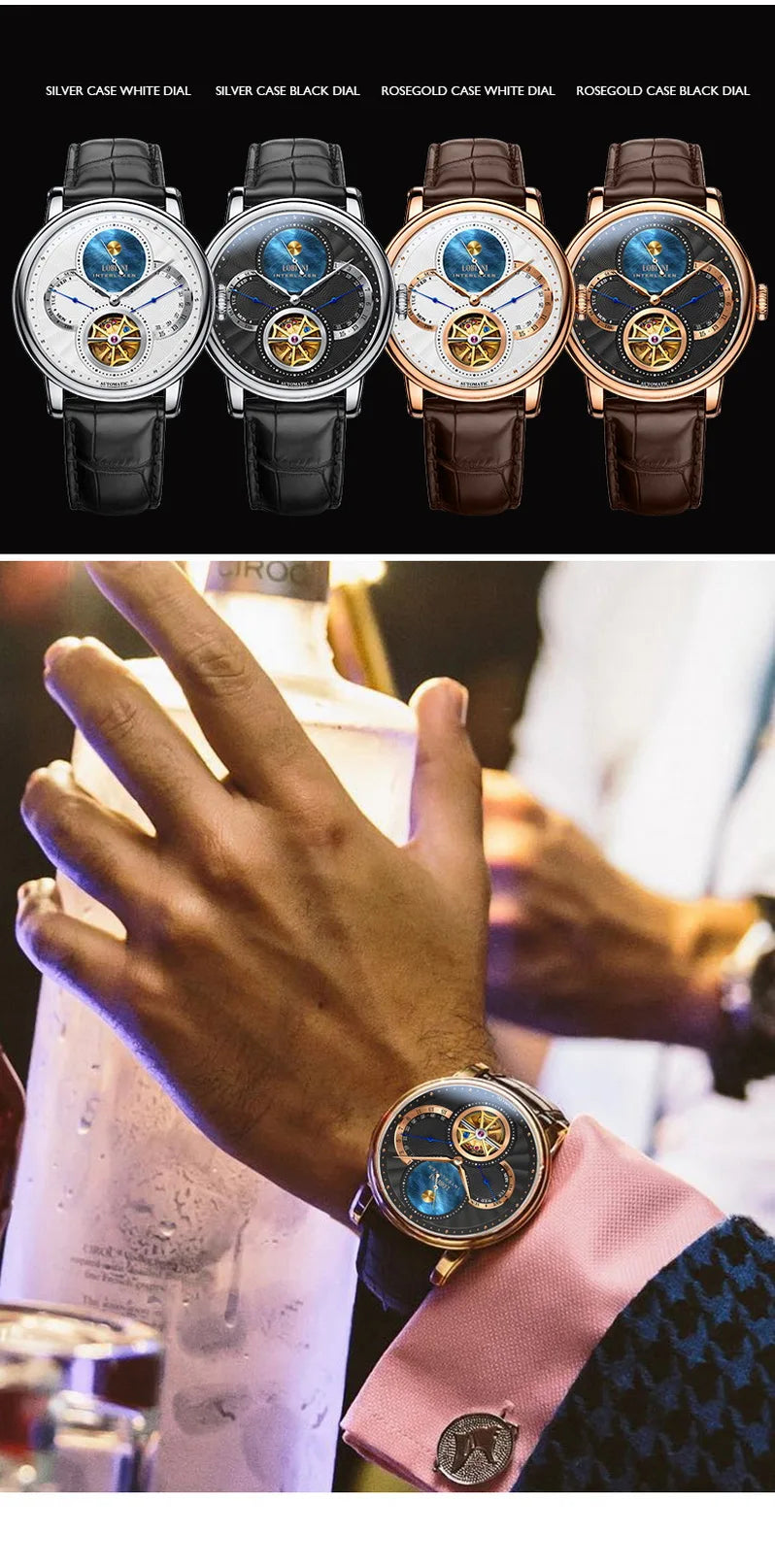 LOBINNI, relojes automáticos para hombre, reloj de lujo para hombre, relojes de pulsera mecánicos con esqueleto, reloj suizo con espejo de zafiro resistente al agua