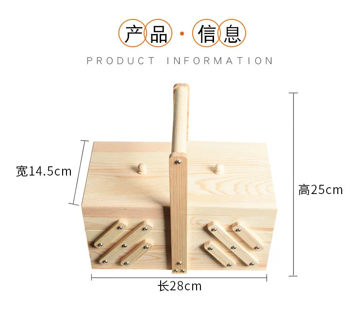 Caja de almacenamiento de costura de madera maciza, organizador multicapa, almacenamiento plegable portátil, solución de clasificación doméstica, diseño conveniente
