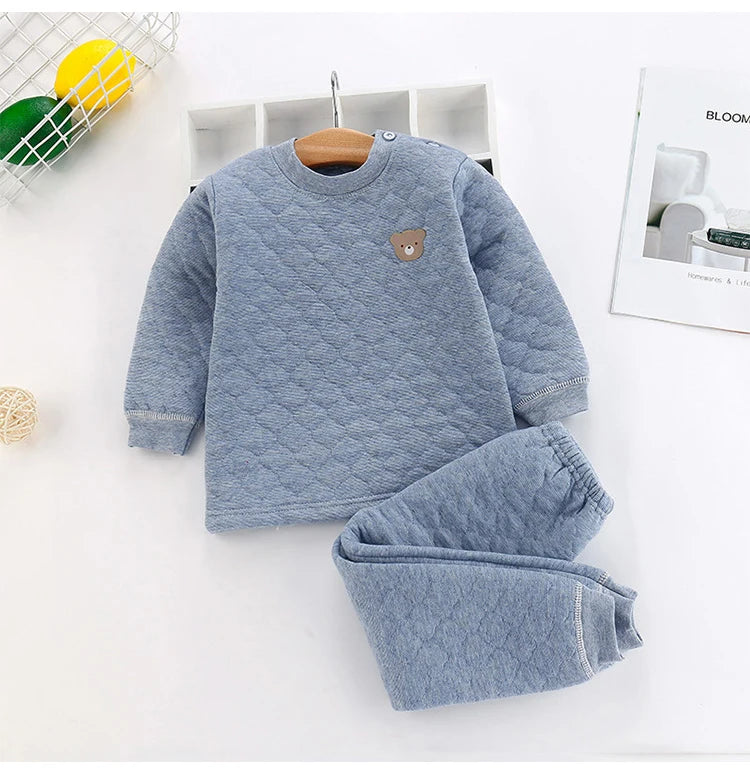 Invierno Niños Pijamas Para Bebé Niños Ropa Interior Térmica Traje Tres Capas Algodón Grueso Niños Pequeños Niñas Ropa de Dormir Set