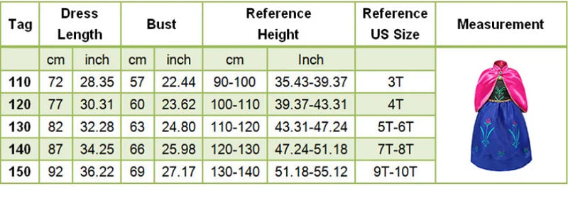 Disfraz de princesa Anna para niña, vestido de 2, 3, 4, 5, 6, 8, 10 años