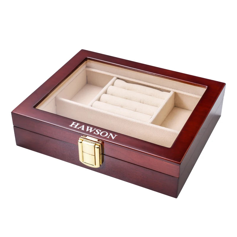 Joyero de madera de lujo, caja de exhibición multifunción de madera Vintage, elegante estuche de almacenamiento marrón oscuro, gemelos de lujo, Dis de joyería, nuevo