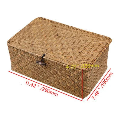 Caja de almacenamiento de escritorio Rectangular, cesta tejida a mano, cesta de mimbre de ratán para artículos diversos, contenedor de ropa, organizador de escritorio