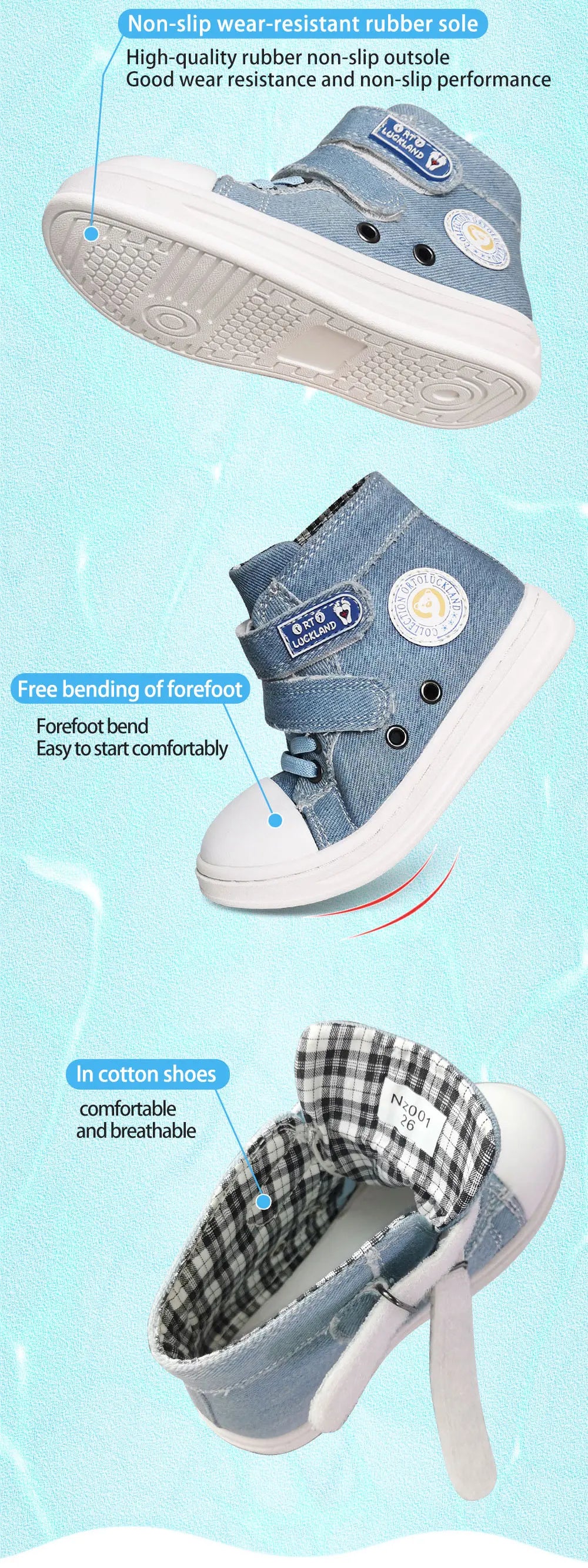 Ortoluckland-zapatos informales para niño y niña, calzado ortopédico de lona vaquera, para correr en la escuela, para verano y primavera