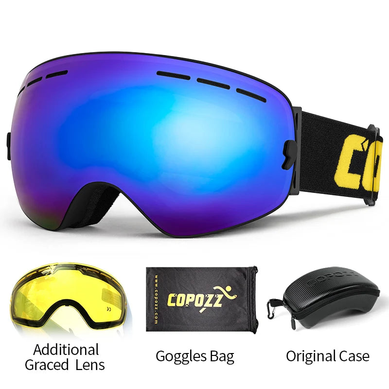 Marca COPOZZ, gafas de esquí profesionales, lentes de doble capa, antiniebla UV400, gafas de esquí grandes, esquí, Snowboard, hombres y mujeres, gafas de nieve