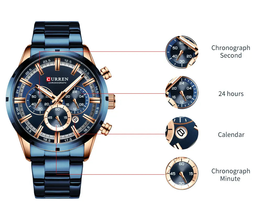 Reloj Masculino CURREN, relojes de moda novedosa para hombre, reloj de pulsera de lujo de marca superior, reloj de cuarzo, cronógrafo resistente al agua para hombre