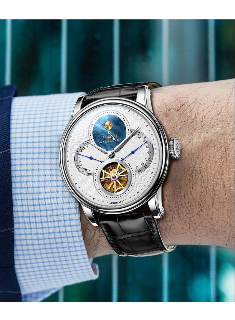 LOBINNI, relojes automáticos para hombre, reloj de lujo para hombre, relojes de pulsera mecánicos con esqueleto, reloj suizo con espejo de zafiro resistente al agua