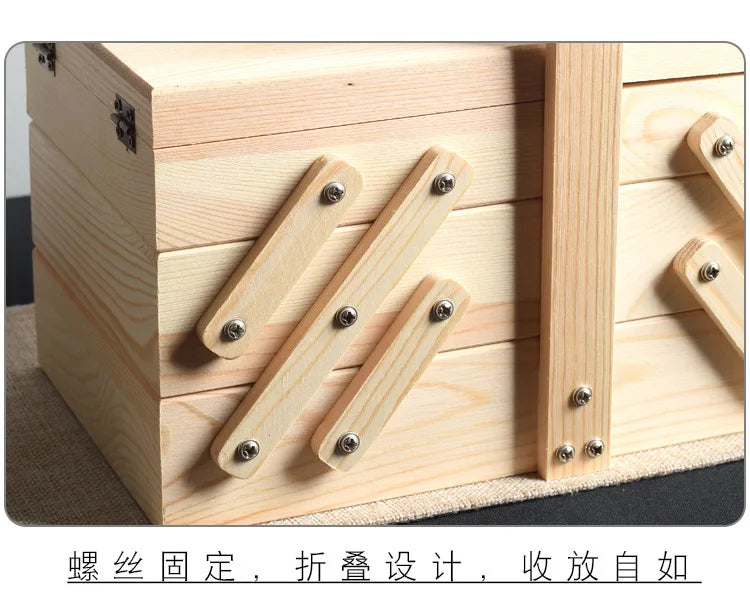 Caja de almacenamiento de costura de madera maciza, organizador multicapa, almacenamiento plegable portátil, solución de clasificación doméstica, diseño conveniente