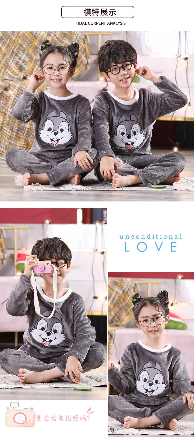 Conjuntos de pijamas de franela para niños, ropa de dormir para niños, traje de Ropa para Niñas, traje de felpa para niños pequeños, ropa de casa informal para niños, Otoño e Invierno
