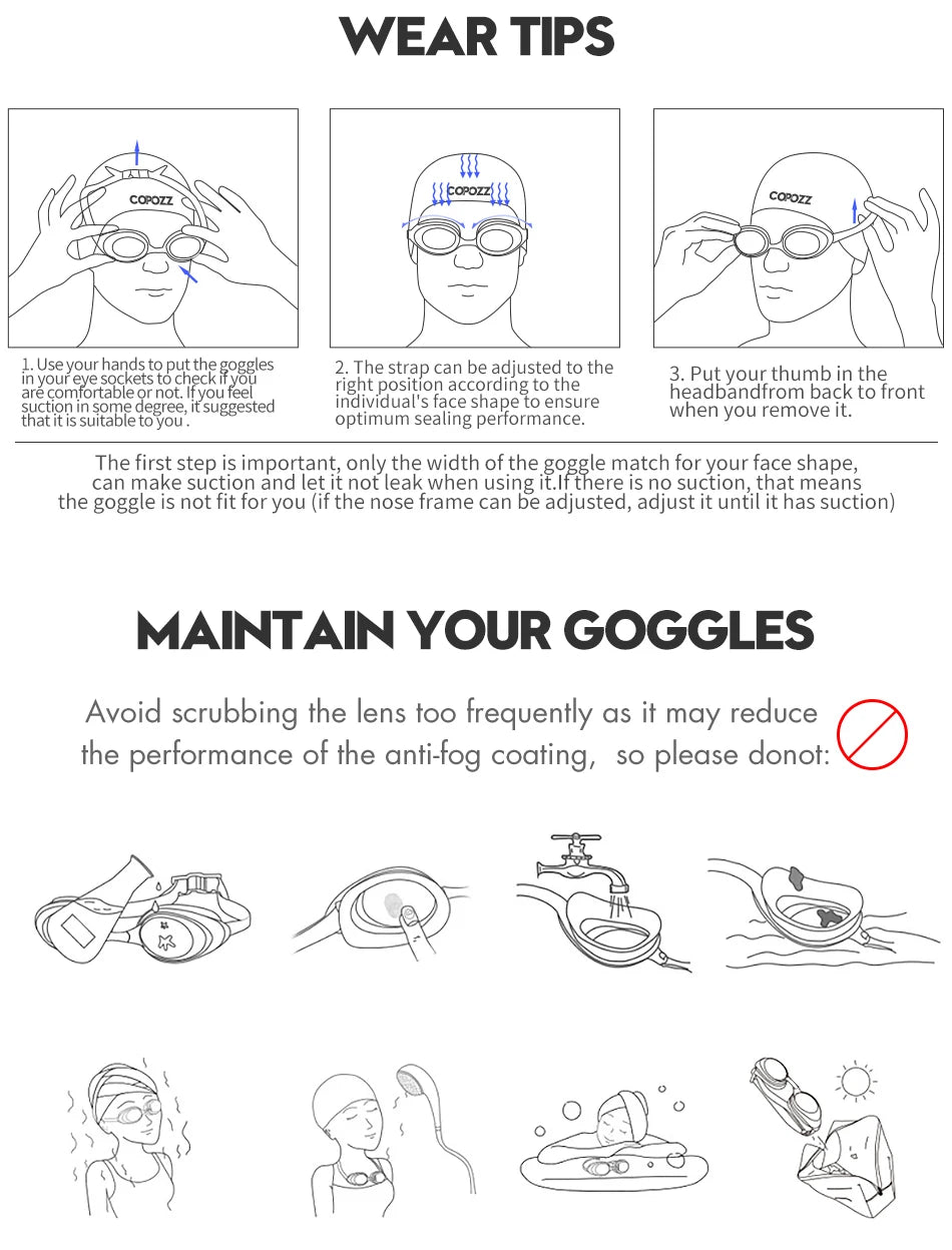 COPOZZ 2025 Gafas de natación antivaho Lente de forma completa Protección UV con marco grande de silicona Gafas de natación para hombres y mujeres