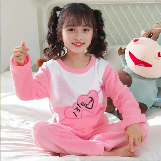 Conjuntos de pijamas de franela para niños, ropa de dormir para niños, traje de Ropa para Niñas, traje de felpa para niños pequeños, ropa de casa informal para niños, Otoño e Invierno