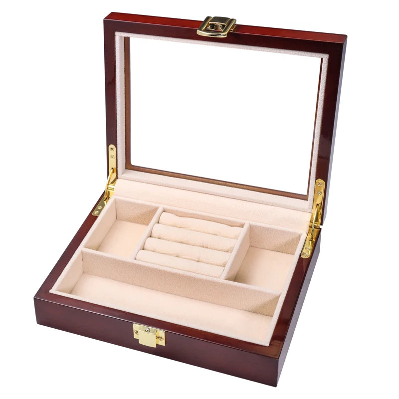 Joyero de madera de lujo, caja de exhibición multifunción de madera Vintage, elegante estuche de almacenamiento marrón oscuro, gemelos de lujo, Dis de joyería, nuevo
