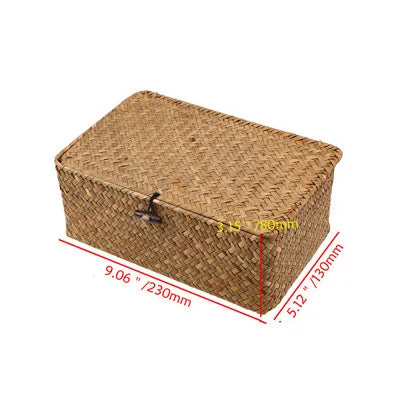 Caja de almacenamiento de escritorio Rectangular, cesta tejida a mano, cesta de mimbre de ratán para artículos diversos, contenedor de ropa, organizador de escritorio