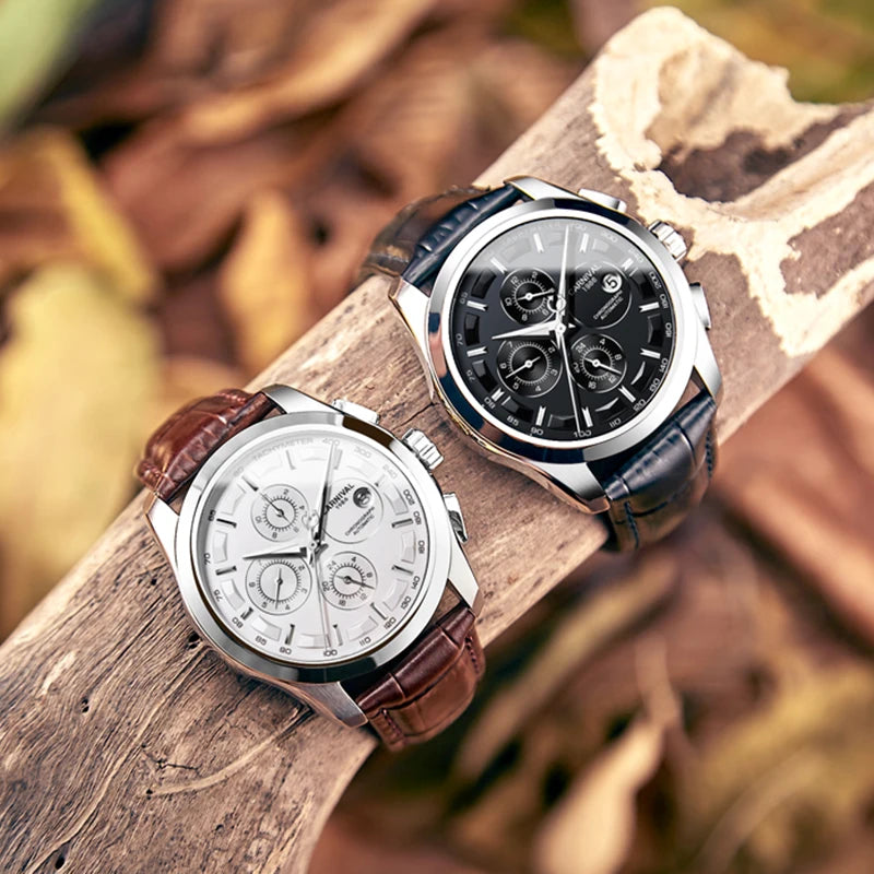 Reloj Mecánico de negocios para hombre, cronógrafo automático con correa de cuero, resistente al agua, marca lujosa, Carnaval, nuevo