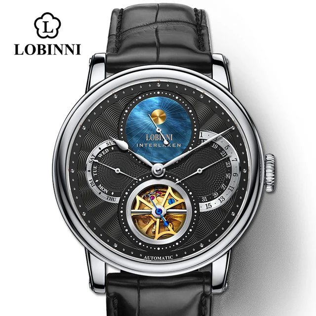 LOBINNI, relojes automáticos para hombre, reloj de lujo para hombre, relojes de pulsera mecánicos con esqueleto, reloj suizo con espejo de zafiro resistente al agua