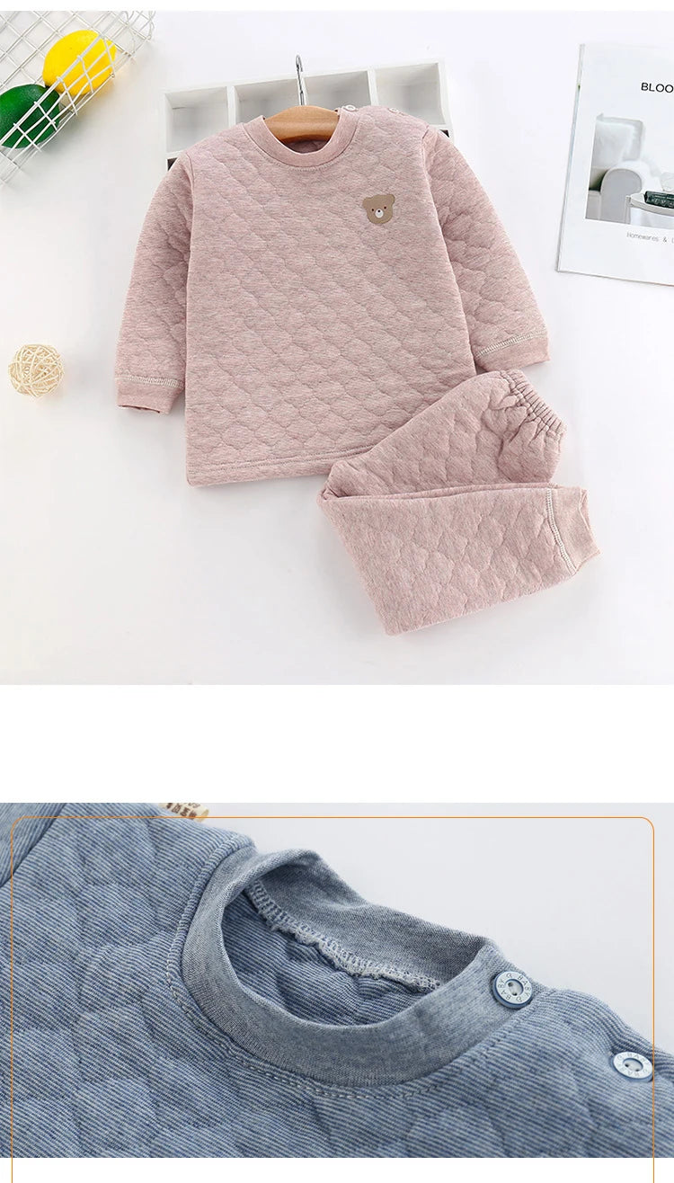 Invierno Niños Pijamas Para Bebé Niños Ropa Interior Térmica Traje Tres Capas Algodón Grueso Niños Pequeños Niñas Ropa de Dormir Set