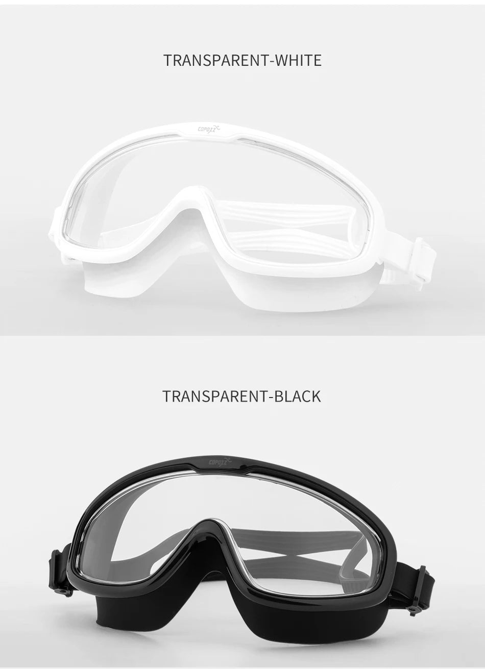 COPOZZ 2025 Gafas de natación antivaho Lente de forma completa Protección UV con marco grande de silicona Gafas de natación para hombres y mujeres