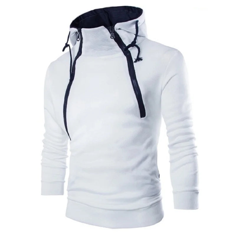 Sudadera con capucha de manga larga para hombre, suéter con cremallera, cuello alto, chaqueta superior, abrigo, color negro