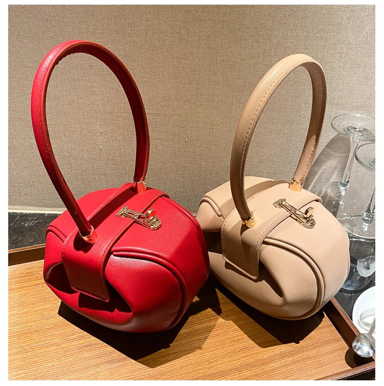 Bolso de mano con bola redonda para mujer, bolso de bolos de diseñador de marca, Mini bolsos de hombro de cuero PU, bolso de lujo para mujer, bolso para axila a la moda