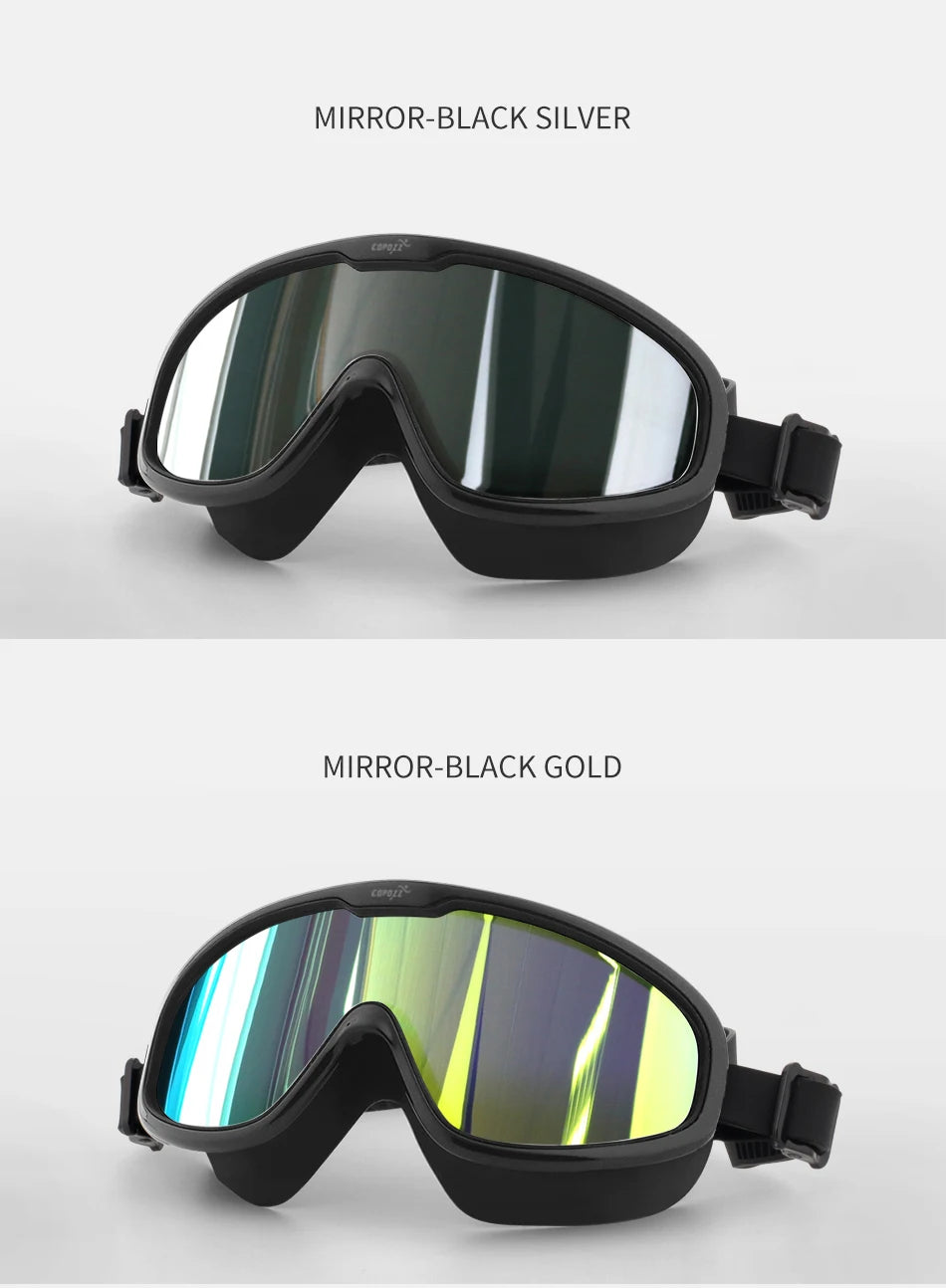 COPOZZ 2025 Gafas de natación antivaho Lente de forma completa Protección UV con marco grande de silicona Gafas de natación para hombres y mujeres