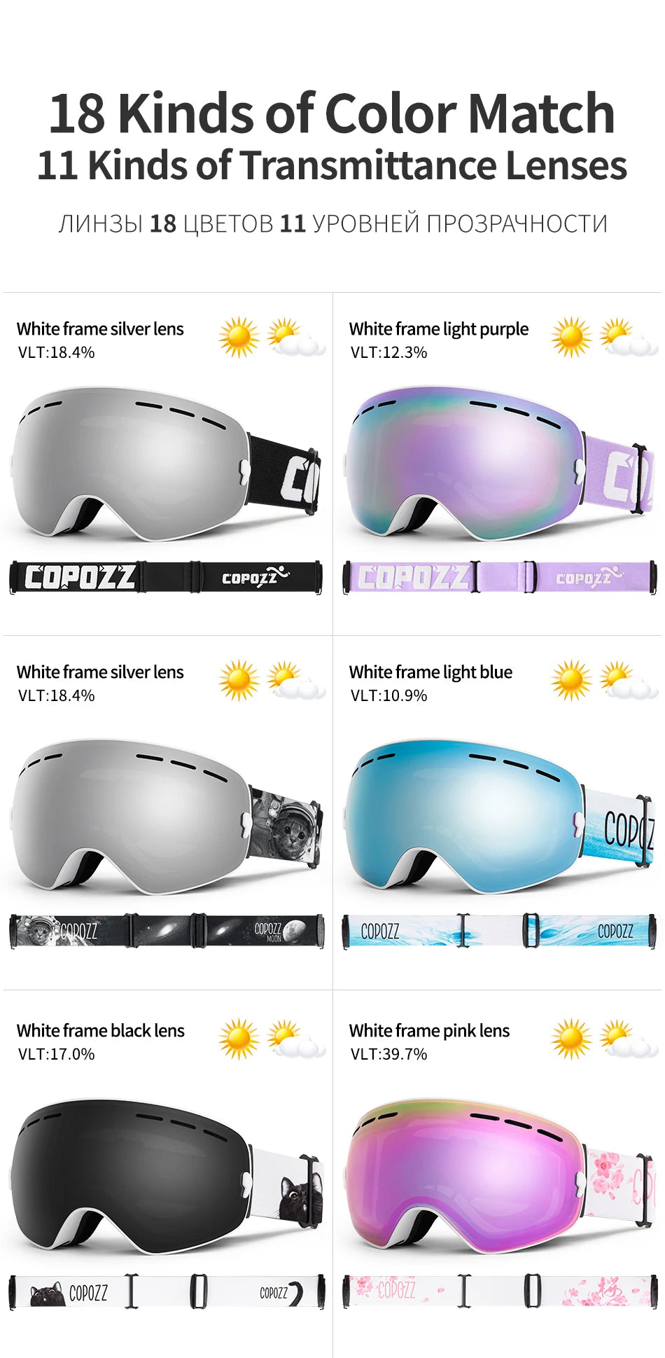 Marca COPOZZ, gafas de esquí profesionales, lentes de doble capa, antiniebla UV400, gafas de esquí grandes, esquí, Snowboard, hombres y mujeres, gafas de nieve