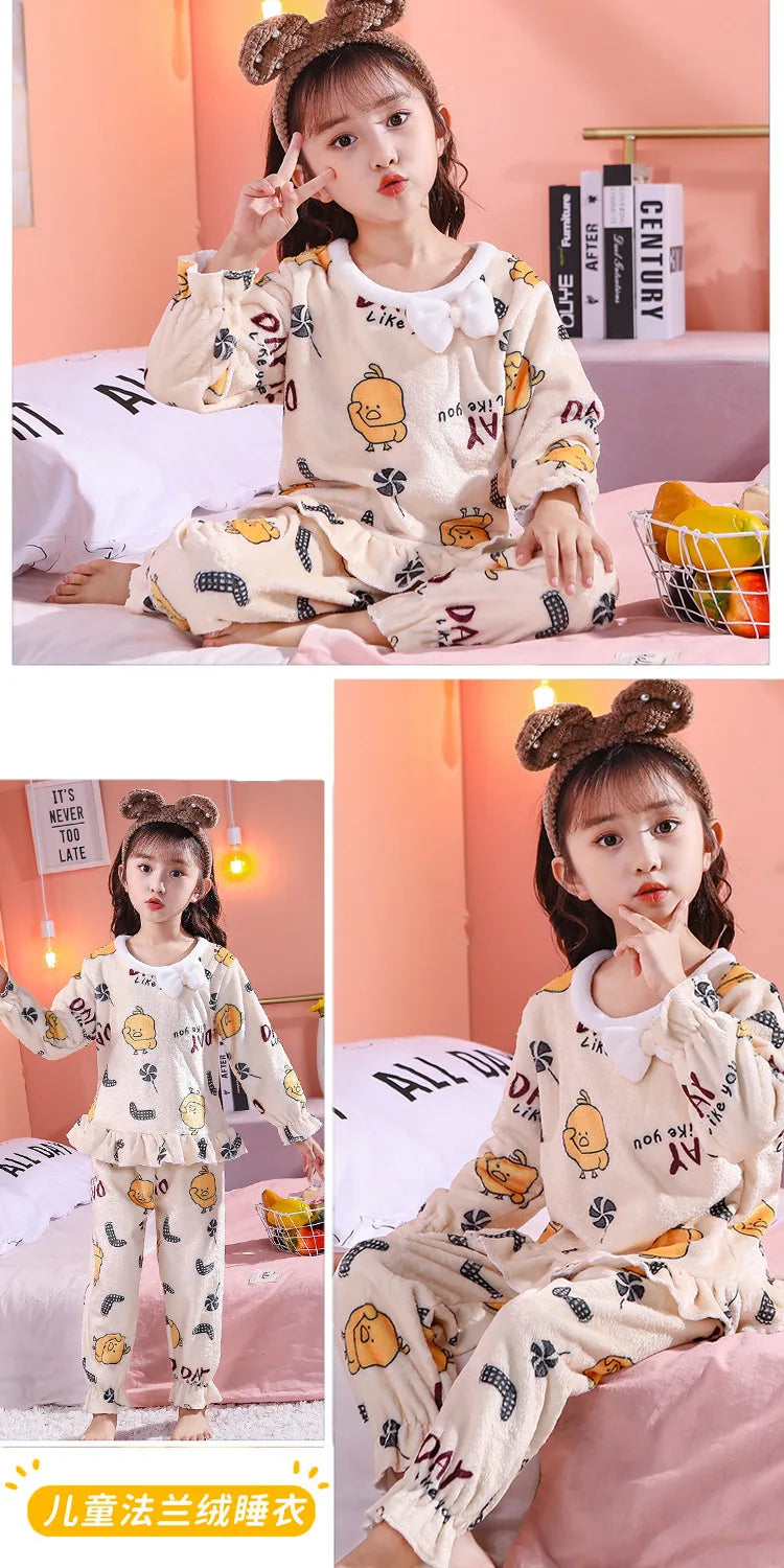 Conjuntos de pijamas de franela para niños, ropa de dormir para niños, traje de Ropa para Niñas, traje de felpa para niños pequeños, ropa de casa informal para niños, Otoño e Invierno